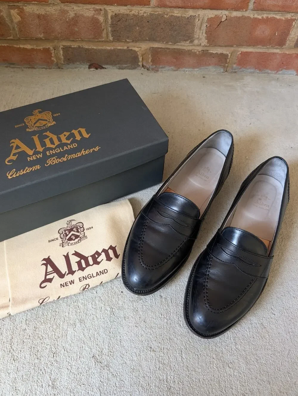 Alden Black 681 Full Strap Slip On Loafer Leather Dress Shoes Size 11.5 D Mens